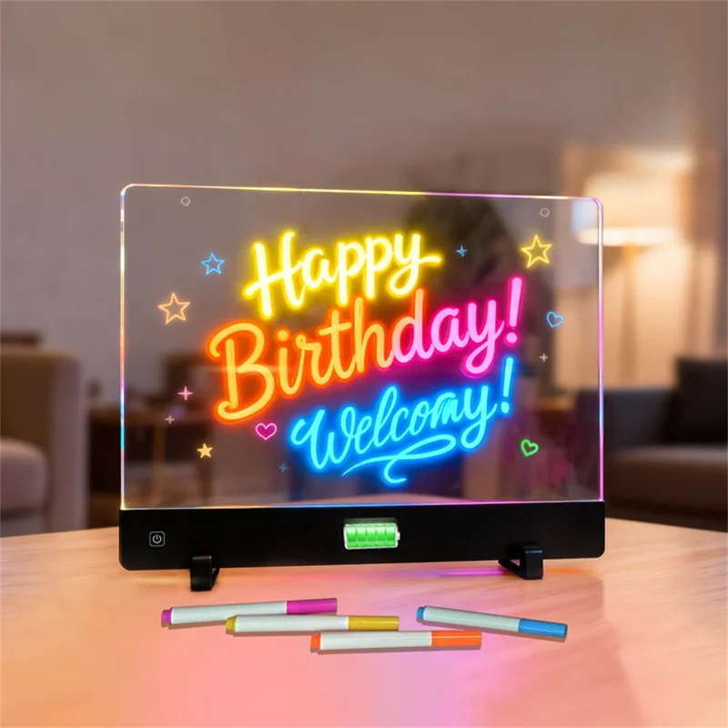 F12 26 x 35cm DIY LED Drawing Board for Children Dimmable Light Up Acrylic Doodle Tablet with 7 Color Pens