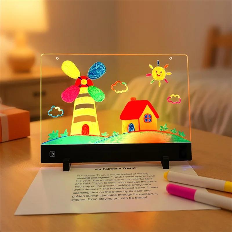 F12 26 x 35cm DIY LED Drawing Board for Children Dimmable Light Up Acrylic Doodle Tablet with 7 Color Pens