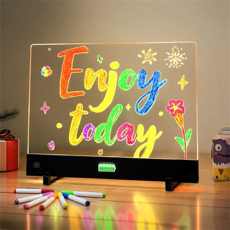 F12 26 x 35cm DIY LED Drawing Board for Children Dimmable Light Up Acrylic Doodle Tablet with 7 Color Pens