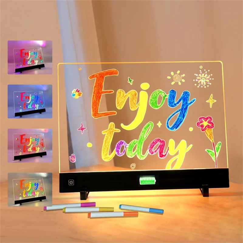 F12 26 x 35cm DIY LED Drawing Board for Children Dimmable Light Up Acrylic Doodle Tablet with 7 Color Pens