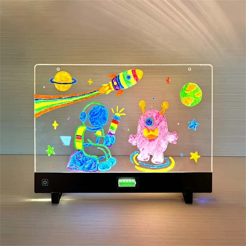 F12 26 x 35cm DIY LED Drawing Board for Children Dimmable Light Up Acrylic Doodle Tablet with 7 Color Pens