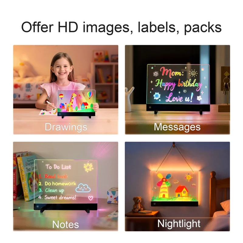 F12 26 x 35cm DIY LED Drawing Board for Children Dimmable Light Up Acrylic Doodle Tablet with 7 Color Pens