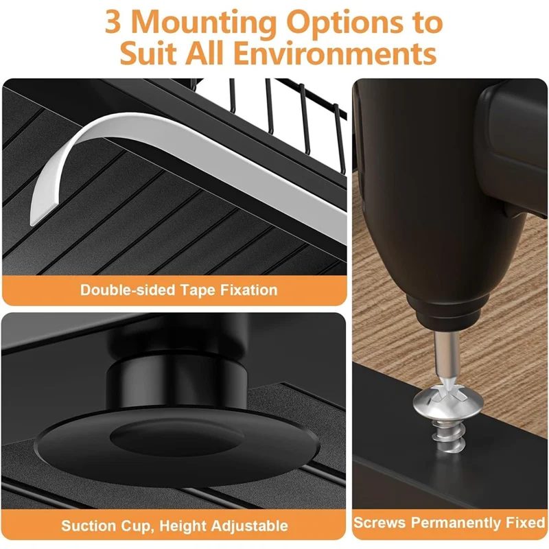 Verstellbarer zweilagiger Küchenspülenschrank-Organizer mit Ausziehfach, Ablage für Gewürze unter dem Waschbecken - Schwarz