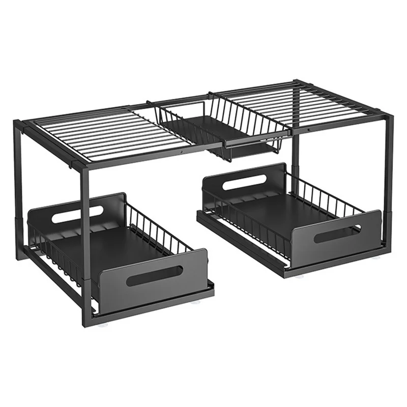 Range de cuisine à deux niveaux, organisateur extensible, panier de rangement anti-rouille - Noir / Modèle A
