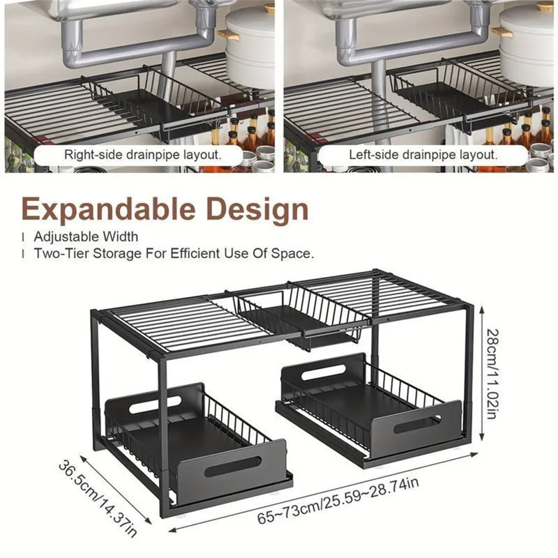 Range de cuisine à deux niveaux, organisateur extensible, panier de rangement anti-rouille - Noir / Modèle A