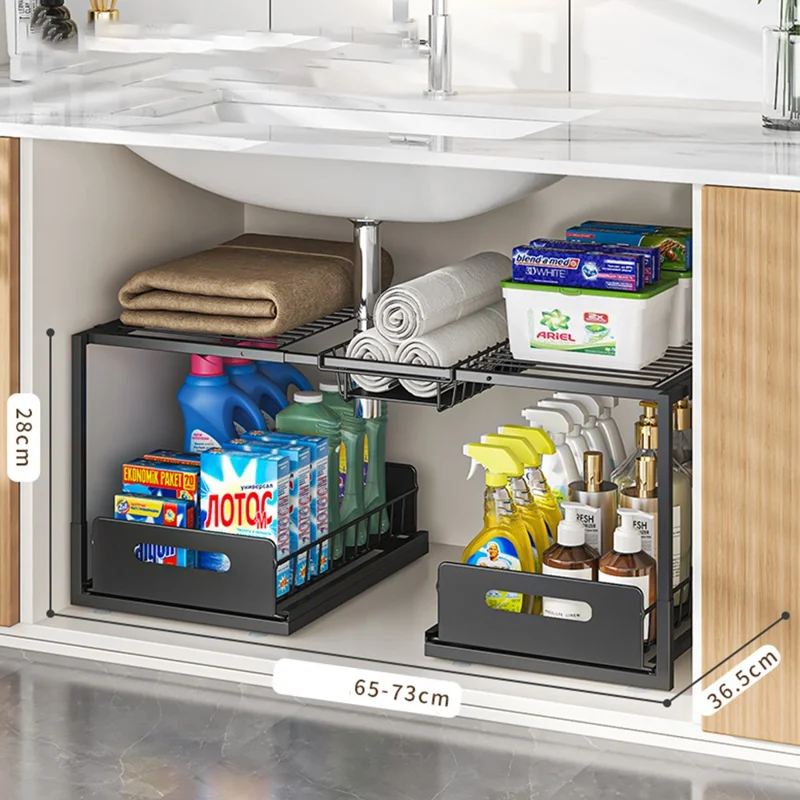 Range de cuisine à deux niveaux, organisateur extensible, panier de rangement anti-rouille - Noir / Modèle A