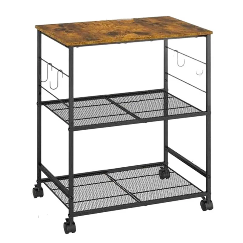 Carbon Steel Kitchen Cart Storage Rack Multi-Layer Organizer Microwave Oven Shelf with 360° Swivel Wheels - Black