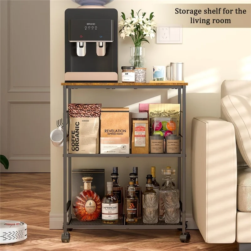 Carbon Steel Kitchen Cart Storage Rack Multi-Layer Organizer Microwave Oven Shelf with 360° Swivel Wheels - Black