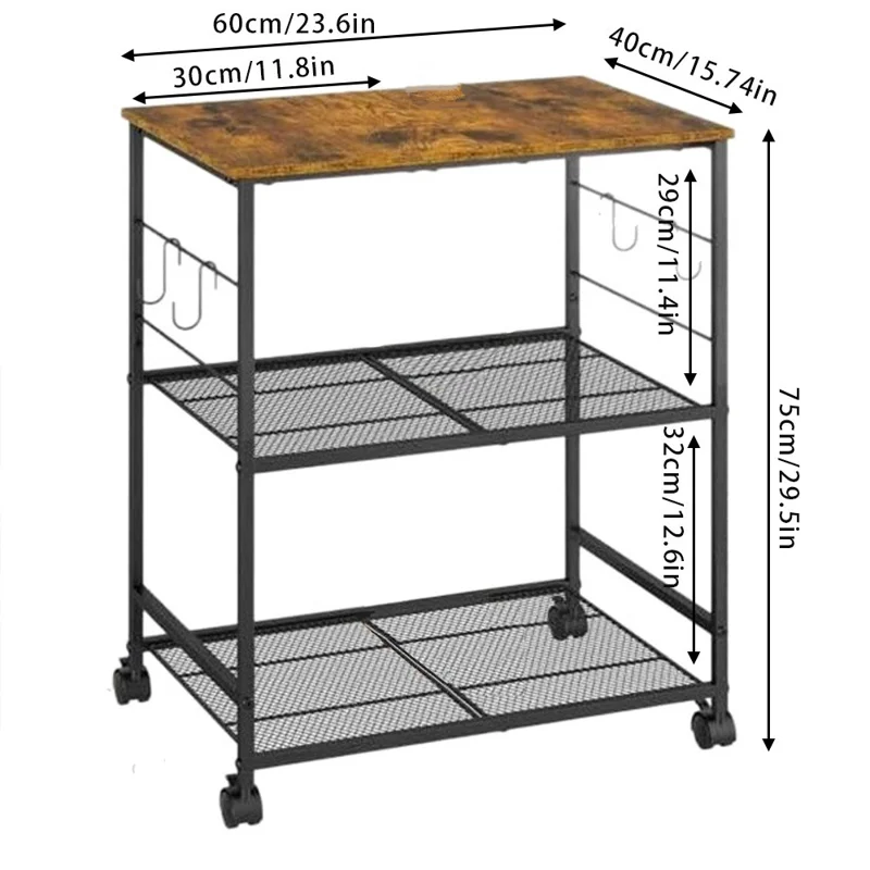 Carbon Steel Kitchen Cart Storage Rack Multi-Layer Organizer Microwave Oven Shelf with 360° Swivel Wheels - Black