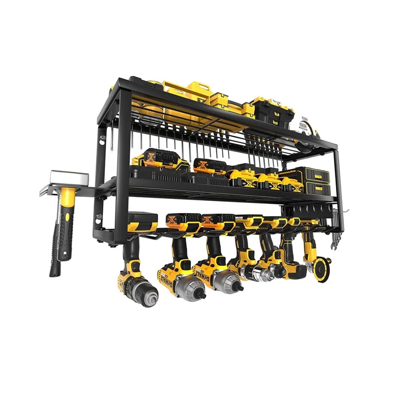 3-stufiges wandmontiertes Regal mit 7 Fächern, robuste Aufbewahrungslösung für Elektrowerkzeuge, Standardversion