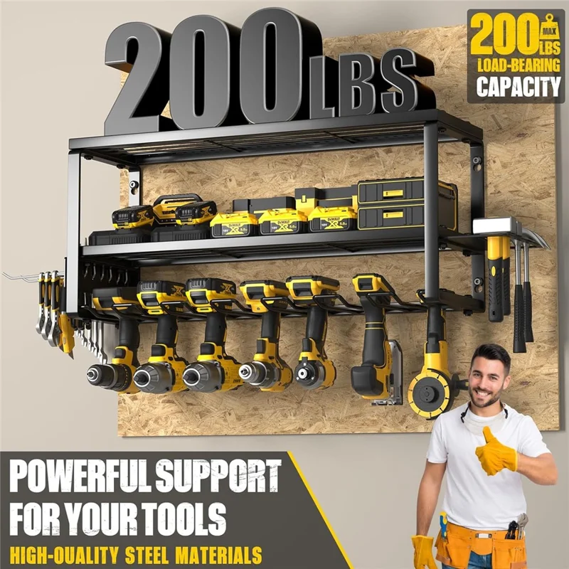 3-stufiges wandmontiertes Regal mit 7 Fächern, robuste Aufbewahrungslösung für Elektrowerkzeuge, Standardversion