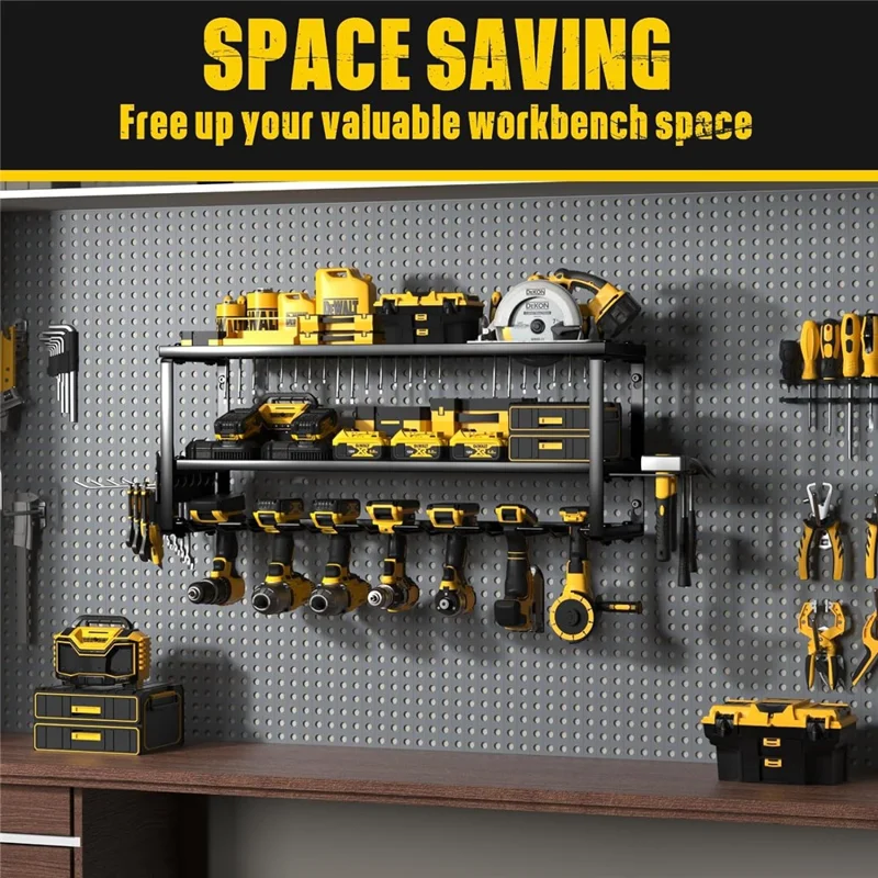 3-stufiges wandmontiertes Regal mit 7 Fächern, robuste Aufbewahrungslösung für Elektrowerkzeuge, Standardversion