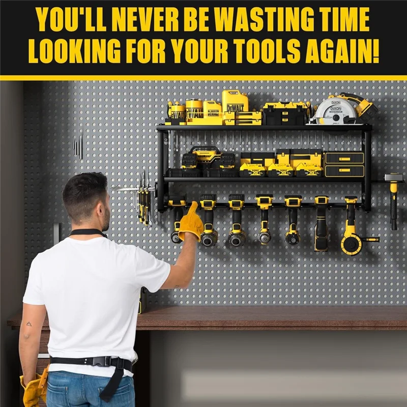 3-stufiges wandmontiertes Regal mit 7 Fächern, robuste Aufbewahrungslösung für Elektrowerkzeuge, Standardversion
