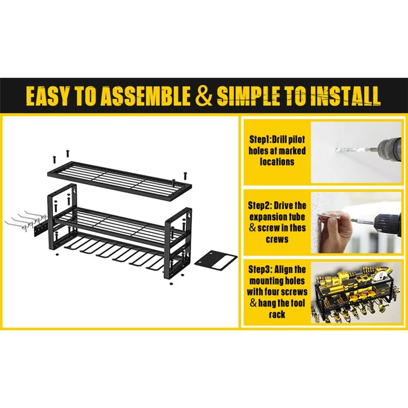 3-stufiges wandmontiertes Regal mit 7 Fächern, robuste Aufbewahrungslösung für Elektrowerkzeuge, Standardversion
