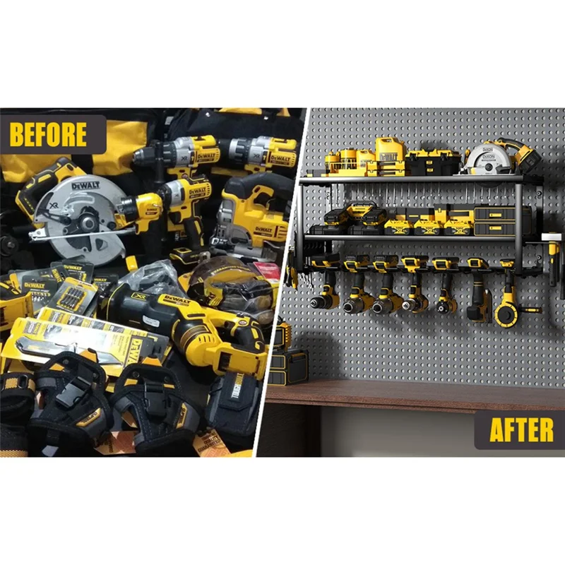 3-stufiges wandmontiertes Regal mit 7 Fächern, robuste Aufbewahrungslösung für Elektrowerkzeuge, Standardversion