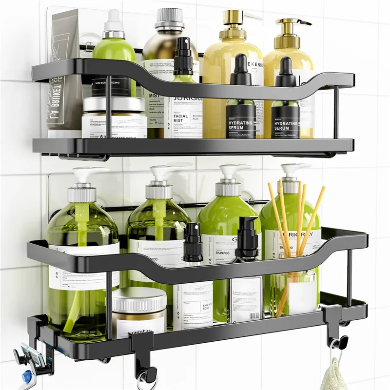 Ensemble de 2 étagères en acier inoxydable pour salle de bain, rangement mural, étagère avec drainage pour douche, organisateur