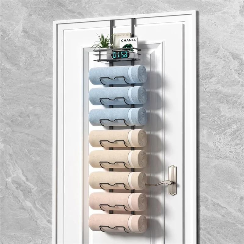 Porte-serviettes suspendu à 9 niveaux, organisateur de salle de bain, cintre de douche, étagère de rangement pour shampoing / gel douche / articles de toilette - Noir