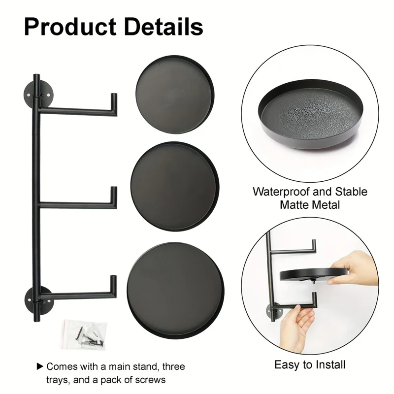 Drehbarer Pflanzenständer zur Wandmontage, mehrstufiges Eisen-Ausstellungsregal für Pflanzentöpfe, Pflanzenregal für Fenster, Balkon, Wohnaccessoires