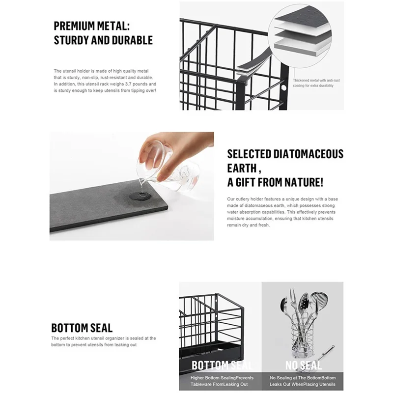 Suporte de Parede para Utensílios de Cozinha com 4 Compartimentos, Porta-Chopsticks, Organizador de Talheres sem Perfuração