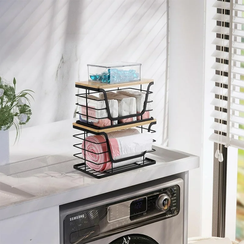 2Pcs Kitchen Sink Organizer Trash Bag Holder Fruit Storage Basket Wall Mounted Cabinet Hanging Shelf