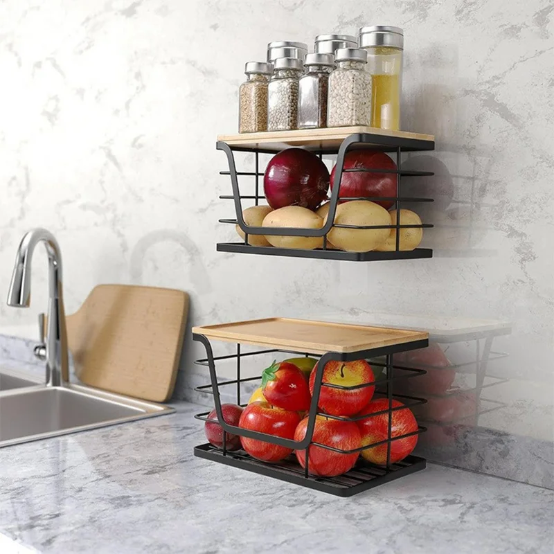 2Pcs Kitchen Sink Organizer Trash Bag Holder Fruit Storage Basket Wall Mounted Cabinet Hanging Shelf