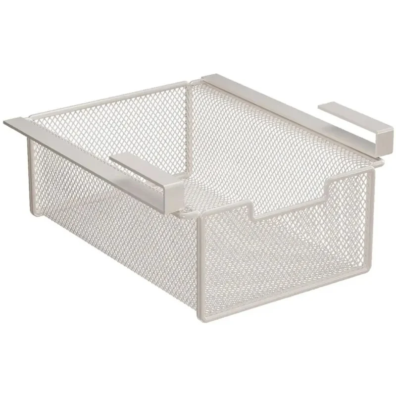 Small Iron Drawer Hanging Basket Multi-Functional Clothes Storage Layered Rack for Home Wardrobe - White