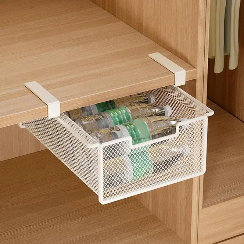 Small Iron Drawer Hanging Basket Multi-Functional Clothes Storage Layered Rack for Home Wardrobe - White