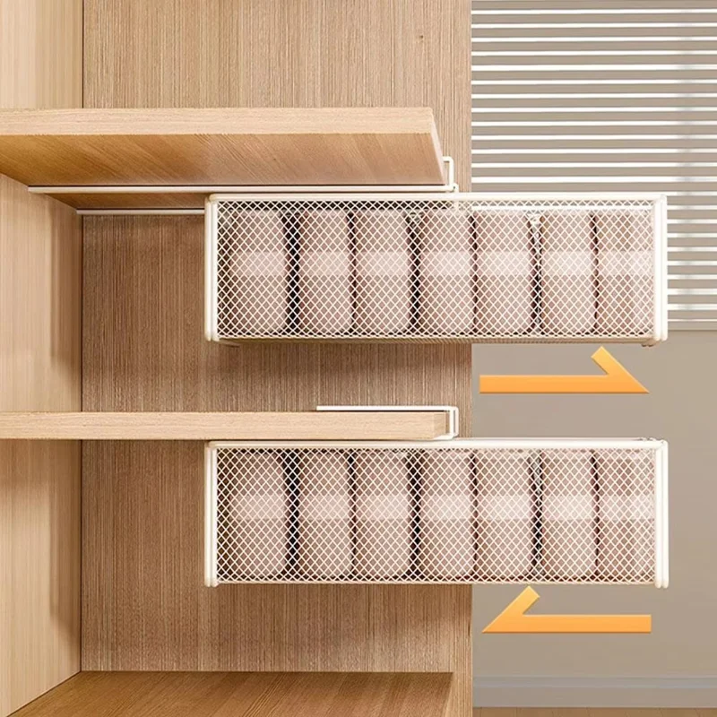 Small Iron Drawer Hanging Basket Multi-Functional Clothes Storage Layered Rack for Home Wardrobe - White