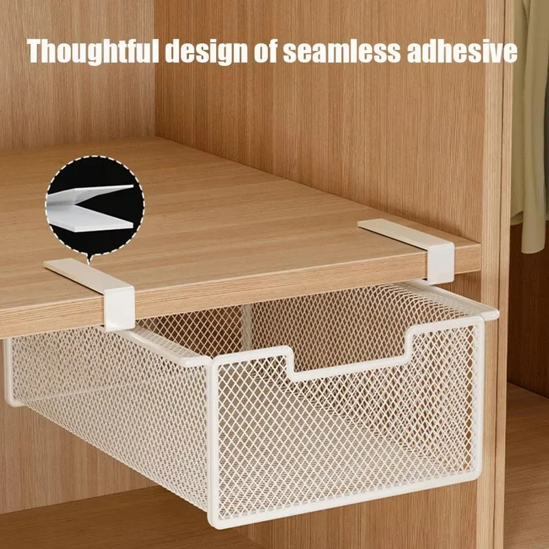 Small Iron Drawer Hanging Basket Multi-Functional Clothes Storage Layered Rack for Home Wardrobe - White