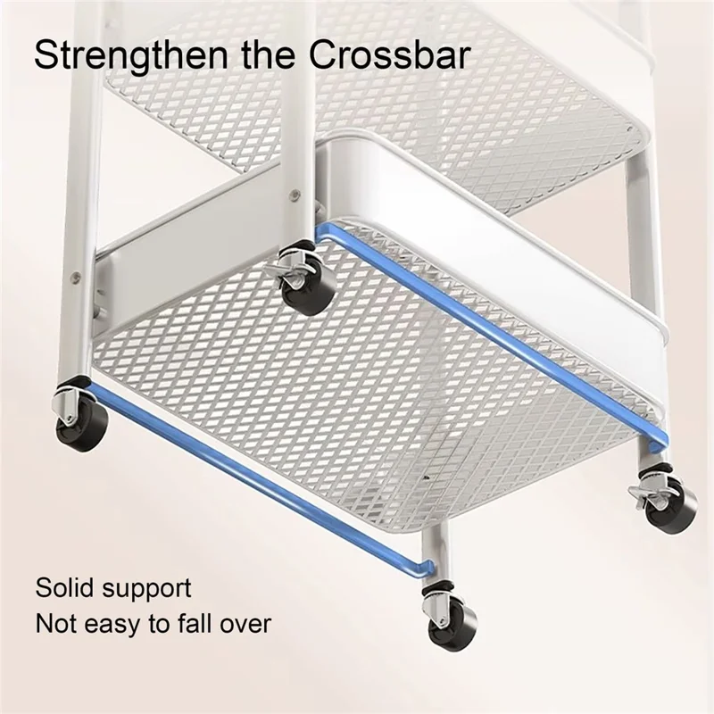 3-Tier Foldable Storage Cart with Handle Rolling Utility Organizer with Lockable Silent Wheels for Kitchen Bathroom Bedroom - White