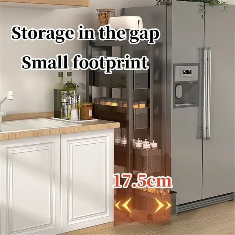 4-Tier Kitchen Gap Storage Rack Pull-Out Baskets with 360° Lockable Wheels for Refrigerator Side Bathroom - White