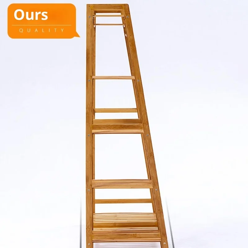 Bamboo 110cm Floor-Standing Coat Rack Strong Load-Bearing Capacity Trapezoidal Storage Shelf for Home - Natural