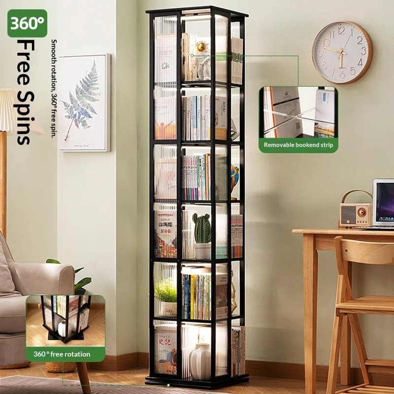Bamboo 360° Rotating Floor-Standing Storage Rack High Capacity 5-Tier Integrated Bookshelf Space Saving for Home Living Room - Natural