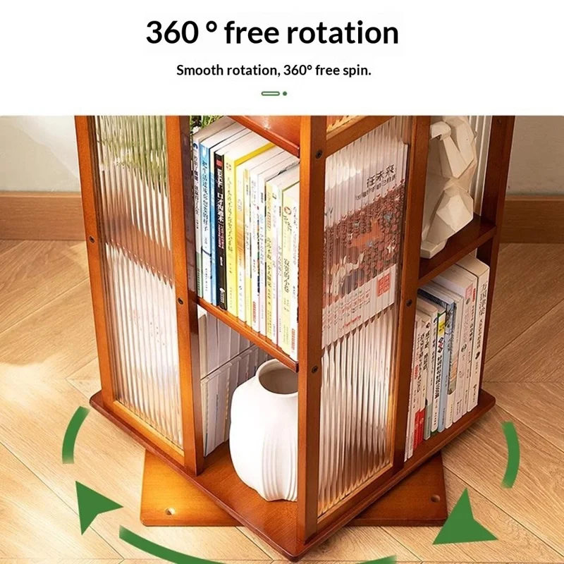 Bamboo 360° Rotating Floor-Standing Storage Rack High Capacity 5-Tier Integrated Bookshelf Space Saving for Home Living Room - Natural
