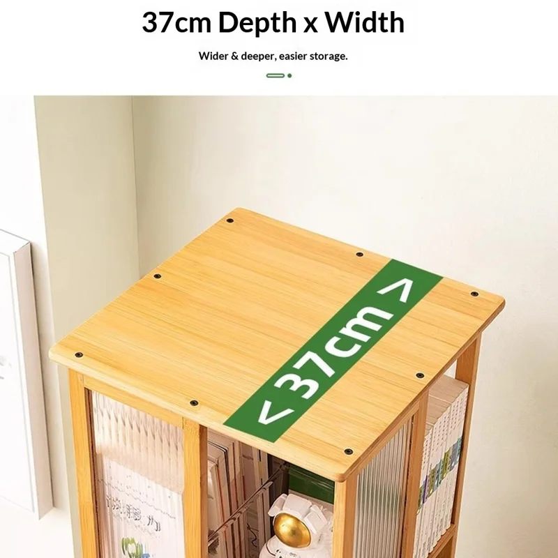Bamboo 360° Rotating Floor-Standing Storage Rack High Capacity 5-Tier Integrated Bookshelf Space Saving for Home Living Room - Natural