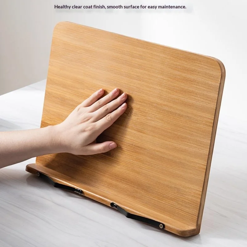 Bamboo Small Desktop Book Stand 5-Level Adjustable Height Reading Shelf Portable Folding Book Holder for Student Children - Natural