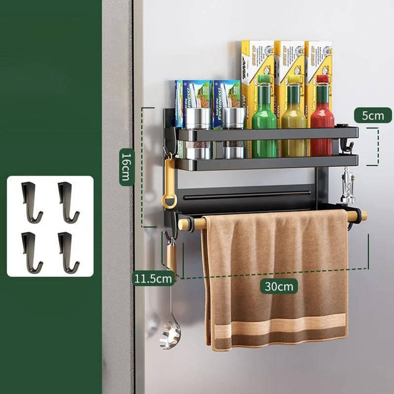 Rack de rangement magnétique pour réfrigérateur, organisateur mural 2 étages sans perçage, porte-objet de cuisine - Noir