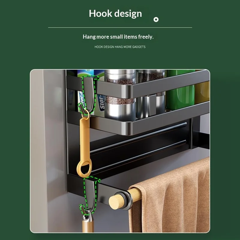 Rack de rangement magnétique pour réfrigérateur, organisateur mural 2 étages sans perçage, porte-objet de cuisine - Noir