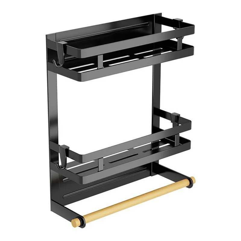 Étagère de Rangement Magnétique pour Réfrigérateur, Organisateur Latéral à 3 Niveaux, Support Suspendu pour Cuisine sans Perçage - Noir