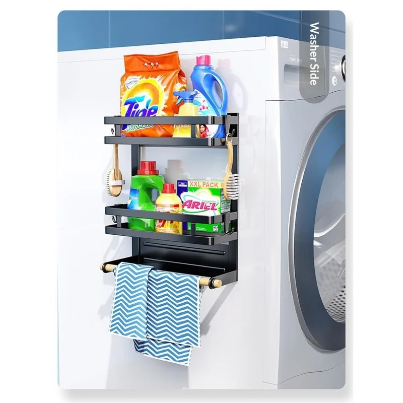 Étagère de Rangement Magnétique pour Réfrigérateur, Organisateur Latéral à 3 Niveaux, Support Suspendu pour Cuisine sans Perçage - Noir