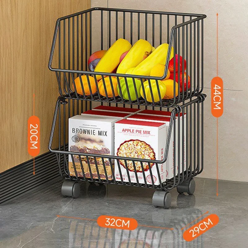 Rack de rangement de cuisine moyen à 2 étages pour légumes et fruits, chariot roulant de grande capacité, étagère debout, panier