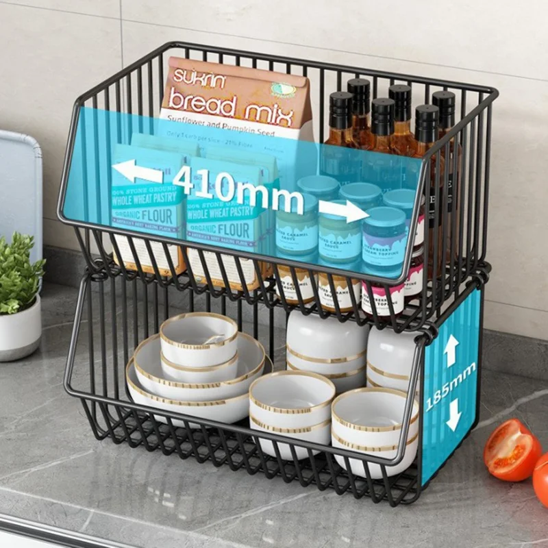 Rack de rangement de cuisine moyen à 2 étages pour légumes et fruits, chariot roulant de grande capacité, étagère debout, panier