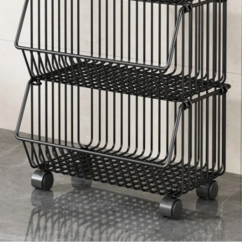 Rack de rangement de cuisine moyen à 2 étages pour légumes et fruits, chariot roulant de grande capacité, étagère debout, panier