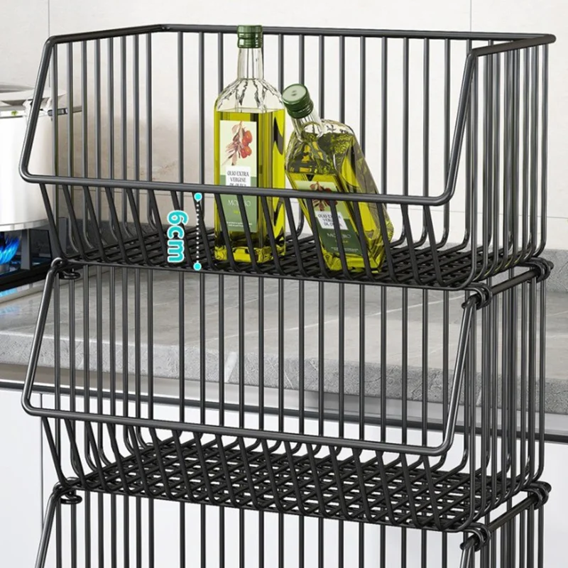 Rack de rangement de cuisine moyen, 3 niveaux, pour légumes et fruits, chariot roulant de grande capacité, étagère debout, panier