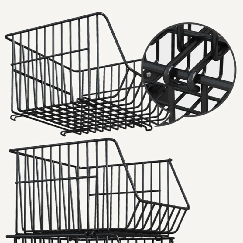 Rack de rangement de cuisine moyen, 3 niveaux, pour légumes et fruits, chariot roulant de grande capacité, étagère debout, panier