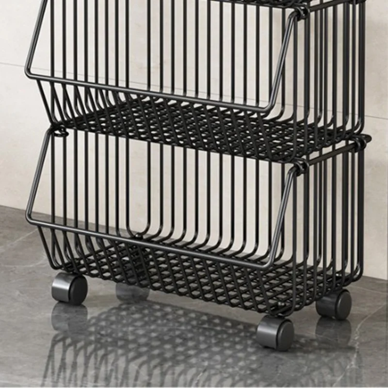 Rack de rangement de cuisine moyen, 3 niveaux, pour légumes et fruits, chariot roulant de grande capacité, étagère debout, panier