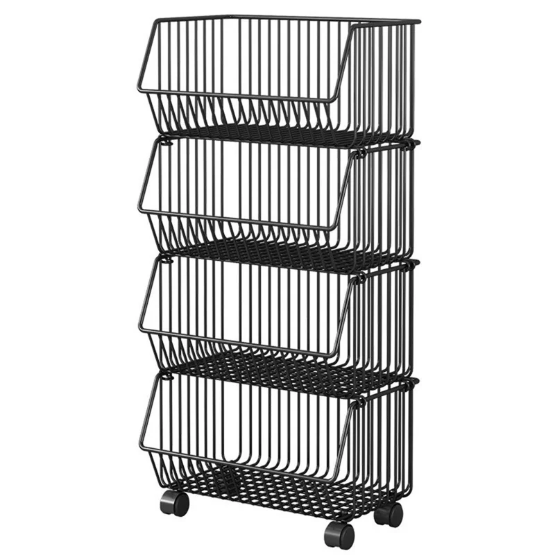 Kitchen Vegetable Storage Rack 4-Tier Rolling Cart Fruit Organizer Storage Holder Floor Standing Shelving
