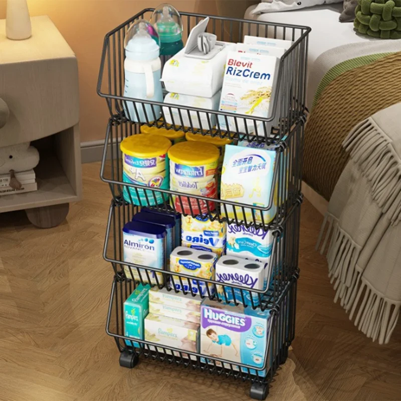 Kitchen Vegetable Storage Rack 4-Tier Rolling Cart Fruit Organizer Storage Holder Floor Standing Shelving