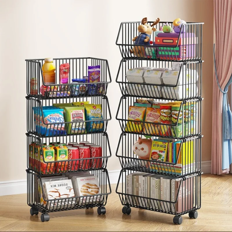Kitchen Vegetable Storage Rack 4-Tier Rolling Cart Fruit Organizer Storage Holder Floor Standing Shelving