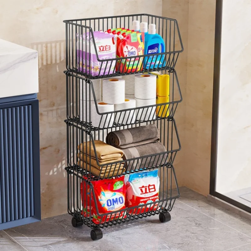 Kitchen Vegetable Storage Rack 4-Tier Rolling Cart Fruit Organizer Storage Holder Floor Standing Shelving